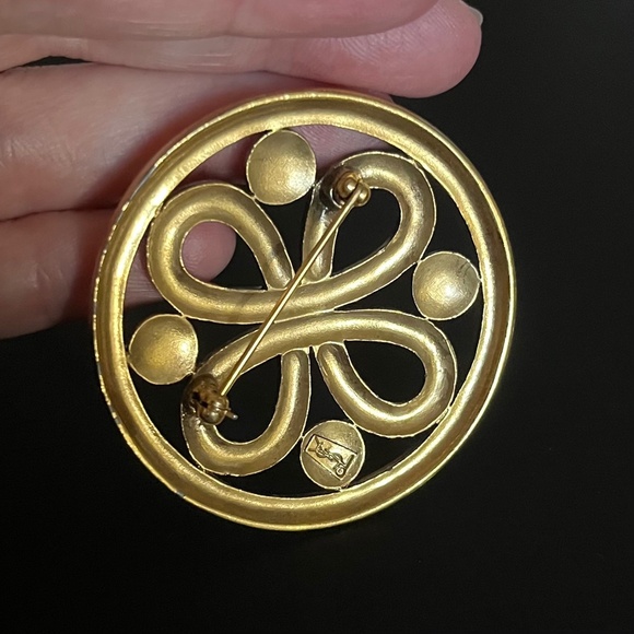 VINTAGE Designer YSL Yves Saint Laurent Large Gold Tone Knot Brooch Pin - Picture 8 of 13
